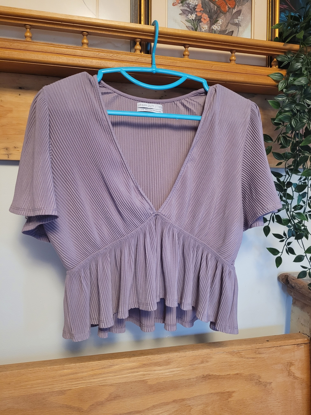 Urban Outfitters Dusty Lavender Pleated V-Neck Crop Top